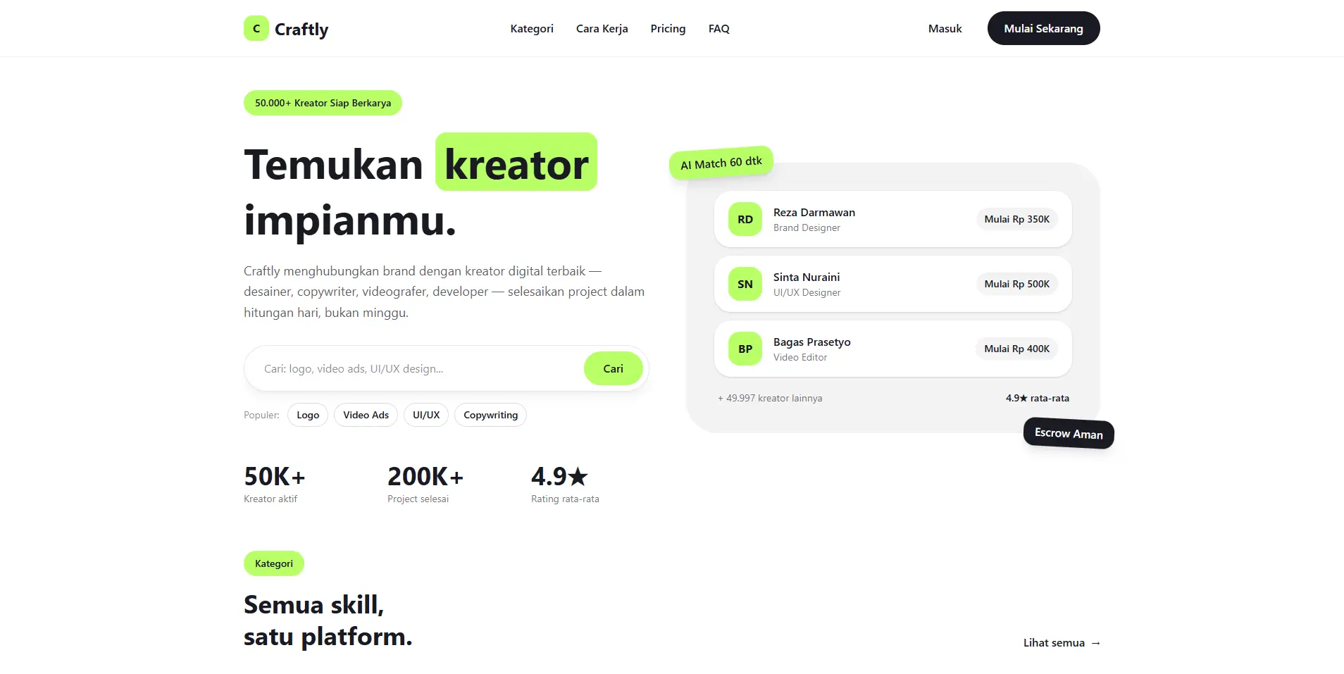 Craftly — AI Creative Marketplace Landing Page
